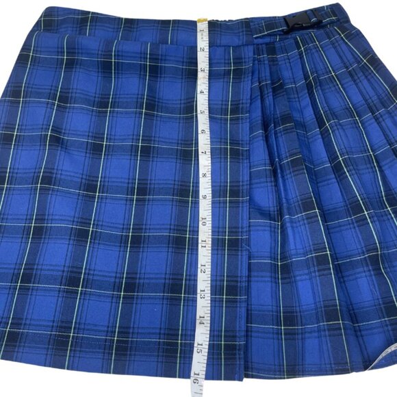 Wild Fable Schoolgirl Blu Blk Plaid Checker Pleated Elastic Buckle Mini Skirt M - Picture 6 of 8